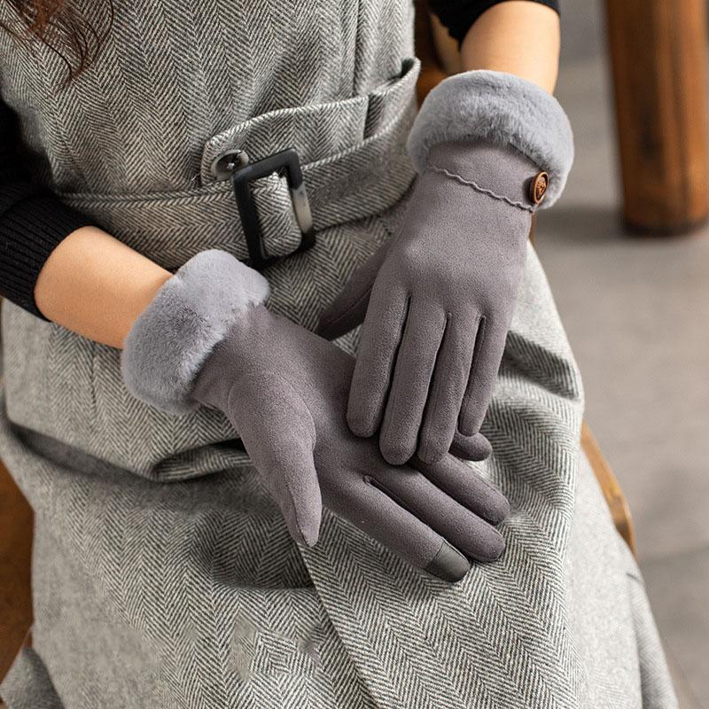 Winddichte, flauschige Touchscreen-Handschuhe mit Knöpfen 