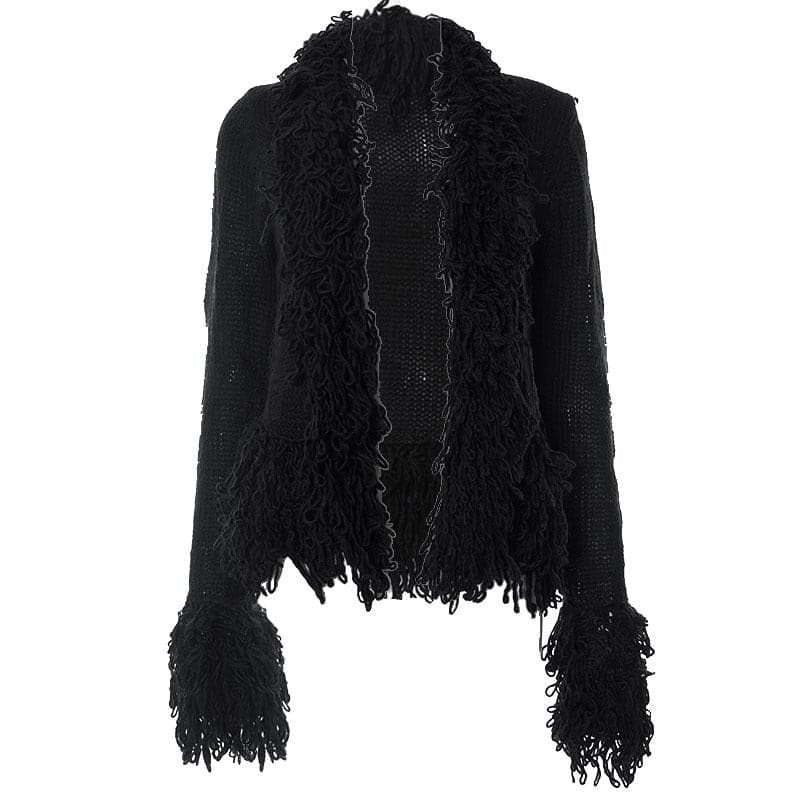 Knitted solid long sleeve tassels coat top