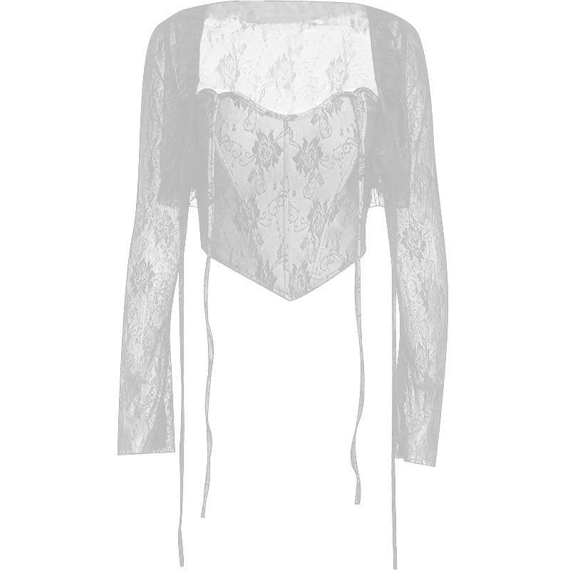 Lace corset long sleeve 2-way ruffle 2 piece crop top