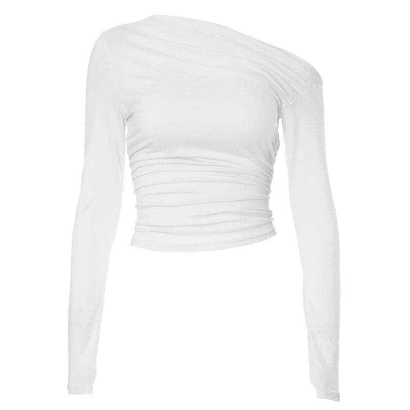 Ruched long sleeve off shoulder solid irregular top