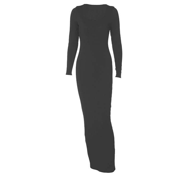 Long sleeve solid u neck maxi dress