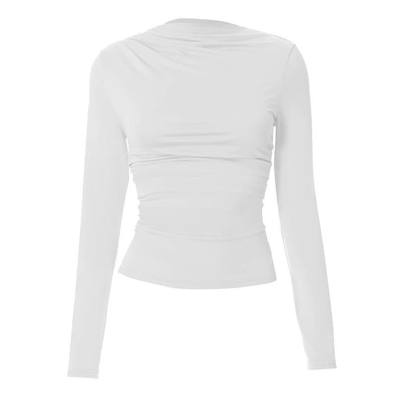 Ruched crewneck solid long sleeve top