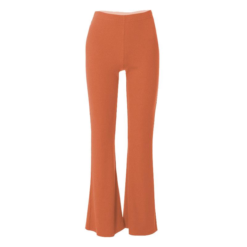 Ribbed solid high rise flared pant