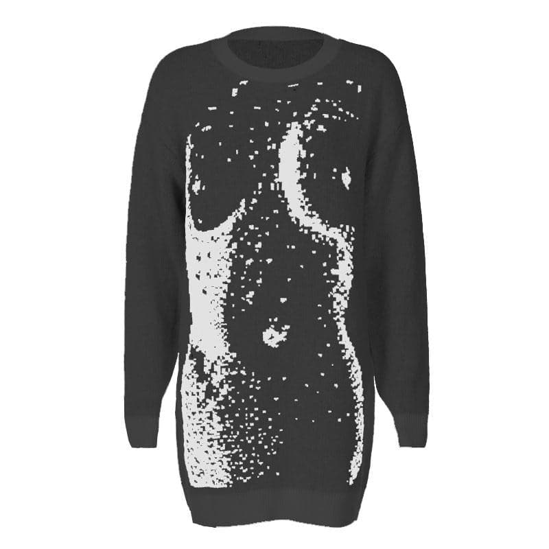 Knitted long sleeve body print contrast top