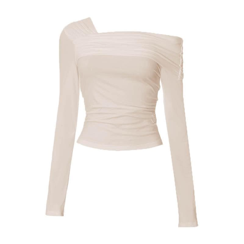 Ruched long sleeve off shoulder solid irregular top