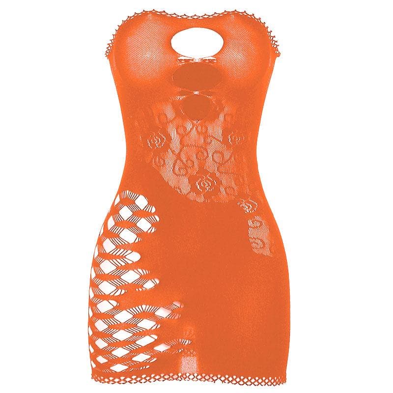 Minivestido de tubo transparente con aberturas y red de pesca 