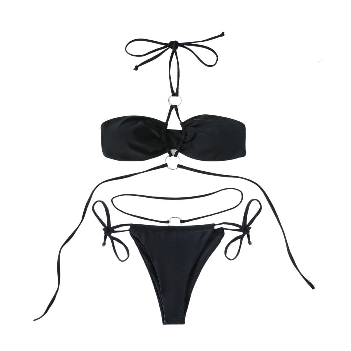 Solider rückenfreier Neckholder-Bikini mit O-Ring zum Selbstbinden