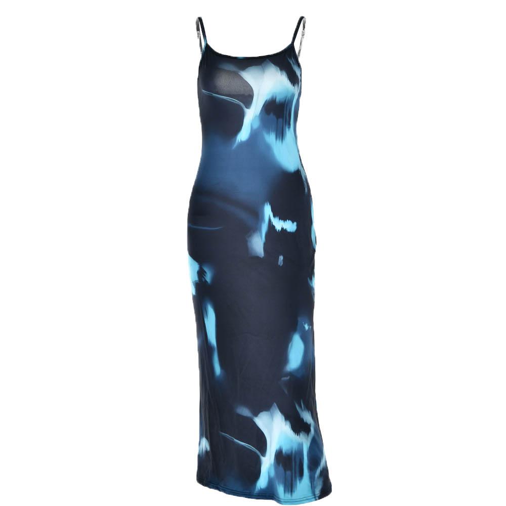 Tie dye contrast backless cami maxi dress