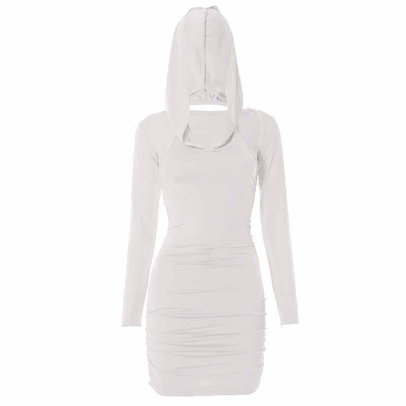 Hoodie ruched shrug long sleeve solid mini dress