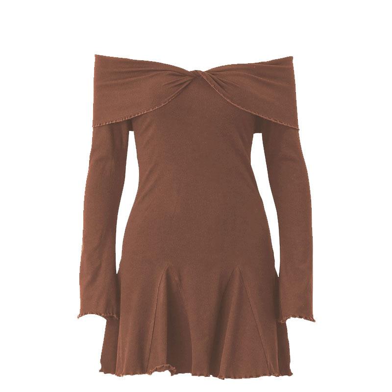 Long sleeve ruffle off shoulder solid ruched mini dress