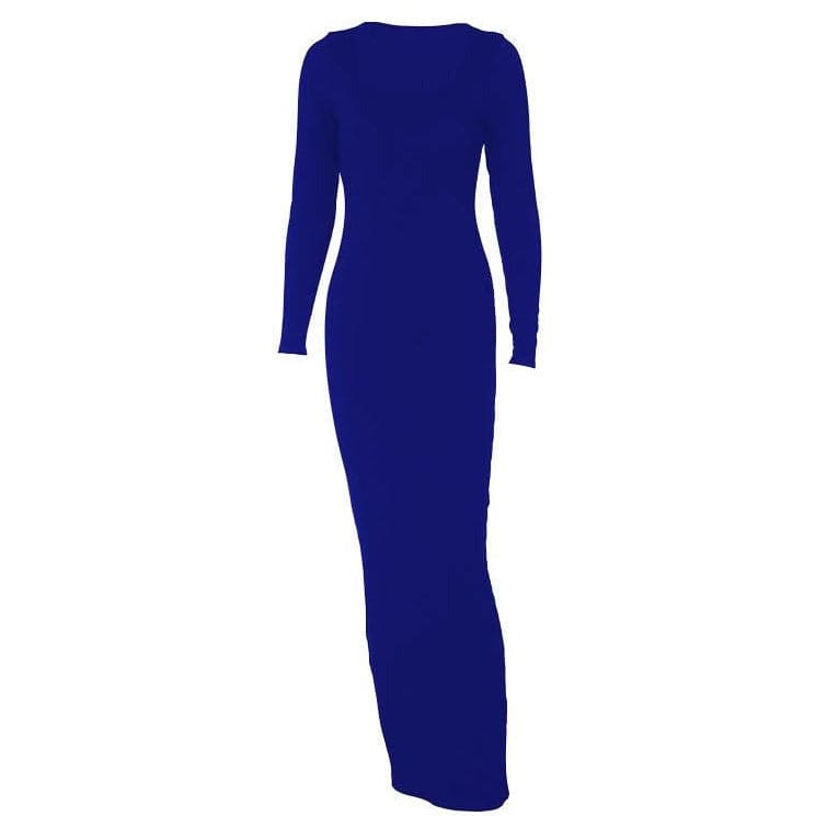 Long sleeve solid u neck maxi dress