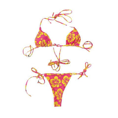 Bikini-Bademode mit Blumenmuster und Kordelzug in Kontrastfarbe und Neckholder zum Selbstbinden