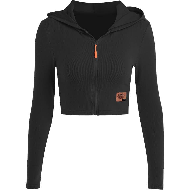 Hoodie zip-up solid long sleeve crop top