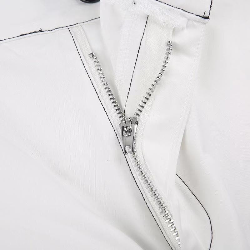 Solid zip-up pocket low rise button wide leg