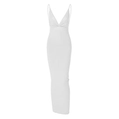 Einfarbiges, gerüschtes, rückenfreies Camisole-Maxikleid mit V-Ausschnitt