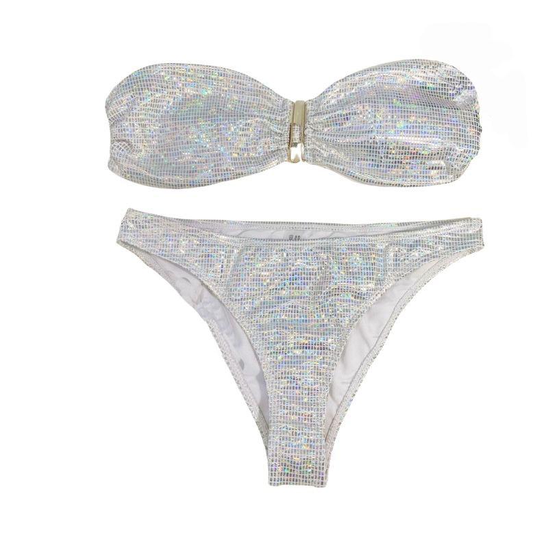 Bikini-Bademode mit Kontraströhre und Metallic-Polsterung 