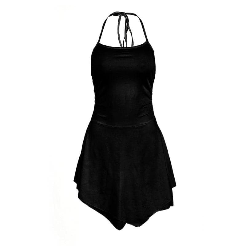 Halter self tie backless irregular ruched mini dress