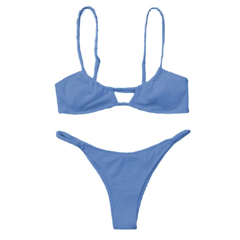 Ausgehöhlter, strukturierter, einfarbiger Camisole-Bikini 