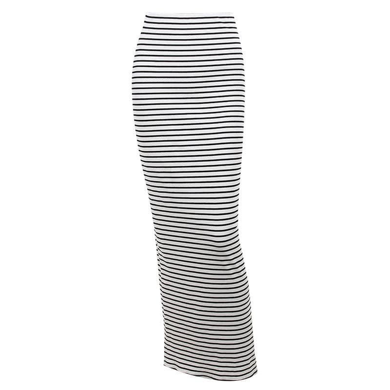 Ribbed striped contrast high rise maxi skirt