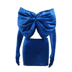 Bowknot solid velvet gloves backless 2 piece tube skirt set