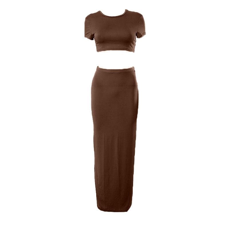 Crewneck short sleeve solid maxi skirt set