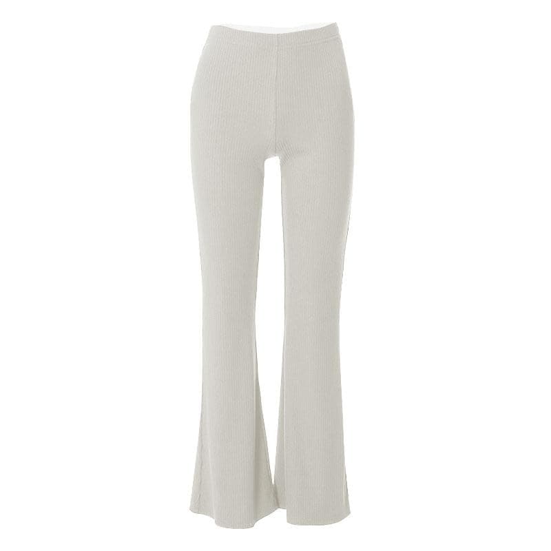 Ribbed solid high rise flared pant