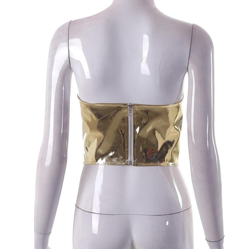 Metallic-Korsett-Tube-Top mit tiefem Ausschnitt und Reißverschluss