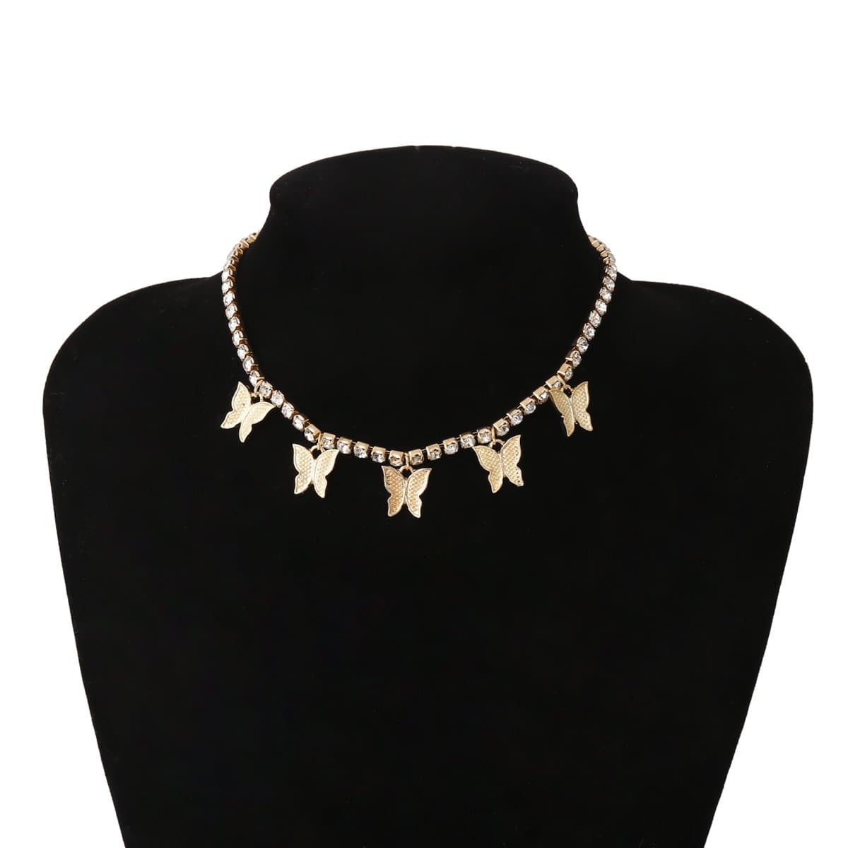 Rhinestone butterfly pendant choker necklace