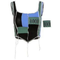 BOOM – Geripptes Patchwork-Crop-Top 