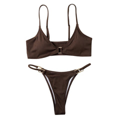 Tief ausgeschnittener, rückenfreier Camisole-Bikini mit Knöpfen