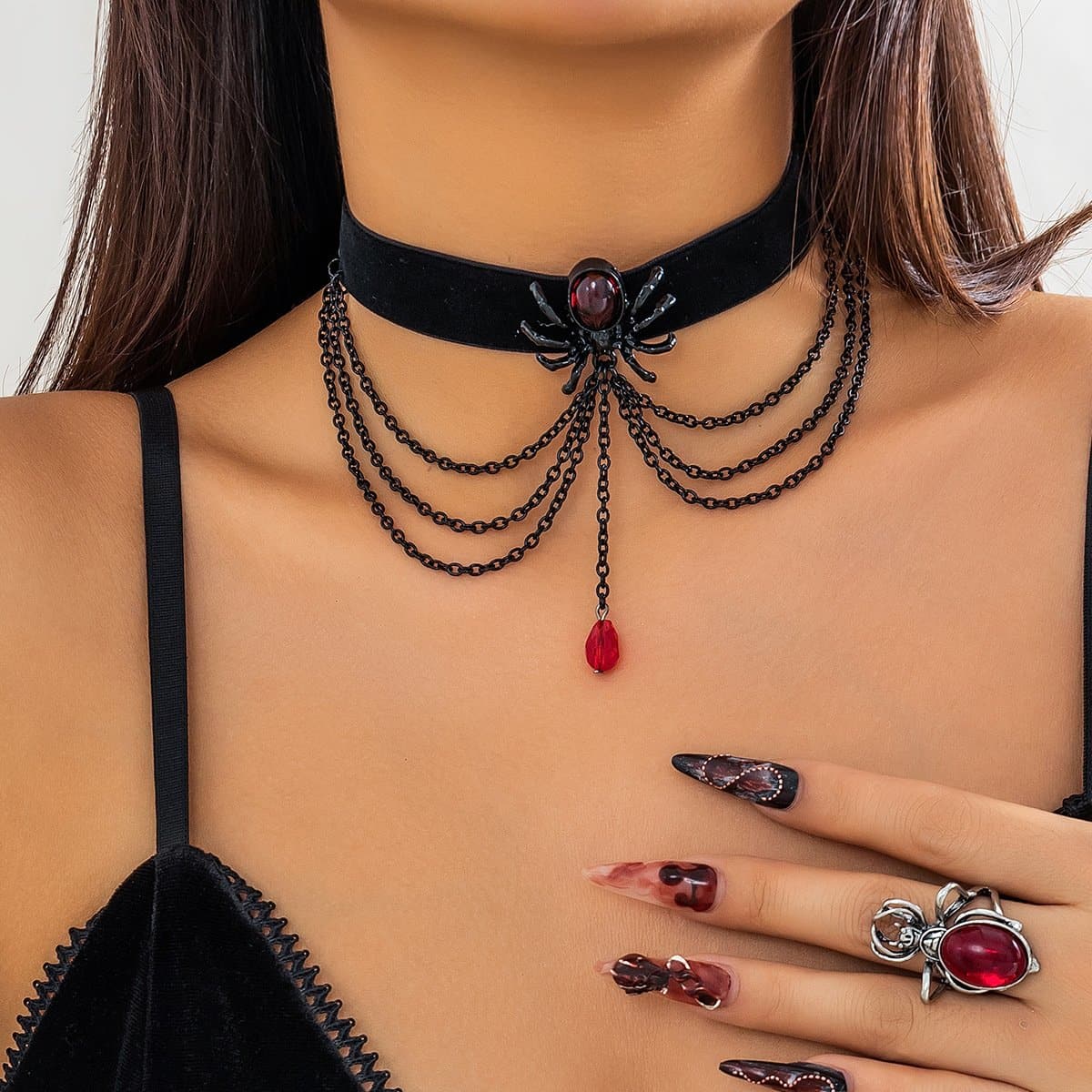 Spider layered velvet choker necklace