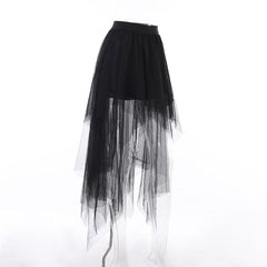 Mesh irregular solid ruched midi skirt