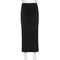 Solid self tie stitch medium rise maxi skirt