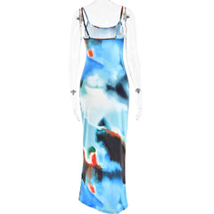 Tie dye contrast backless cami maxi dress