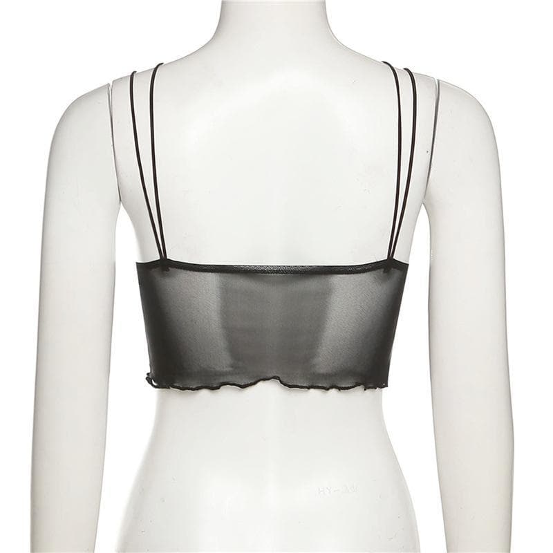 Cross front cami mesh crop top - Final Sale