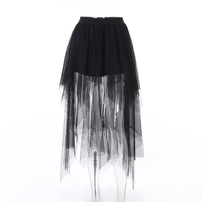 Mesh irregular solid ruched midi skirt