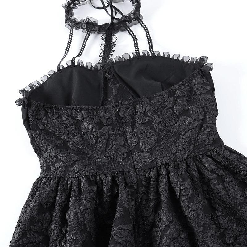 Halter lace up backless textured ruched solid mini dress | victorian gothic dresses