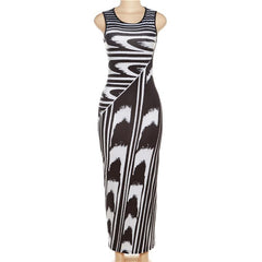 Striped contrast sleeveless round neck maxi dress