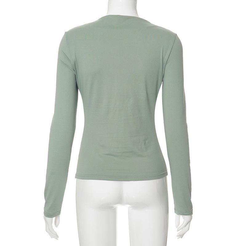 Ruched crewneck solid long sleeve top