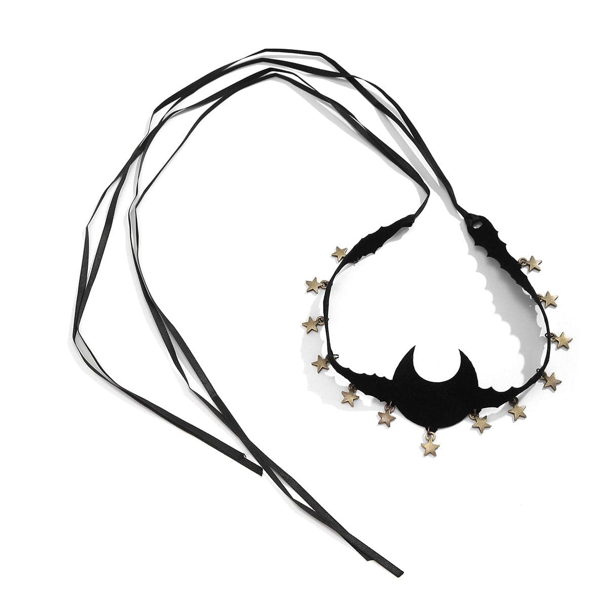 Moon star pendant self tie velvet choker necklace