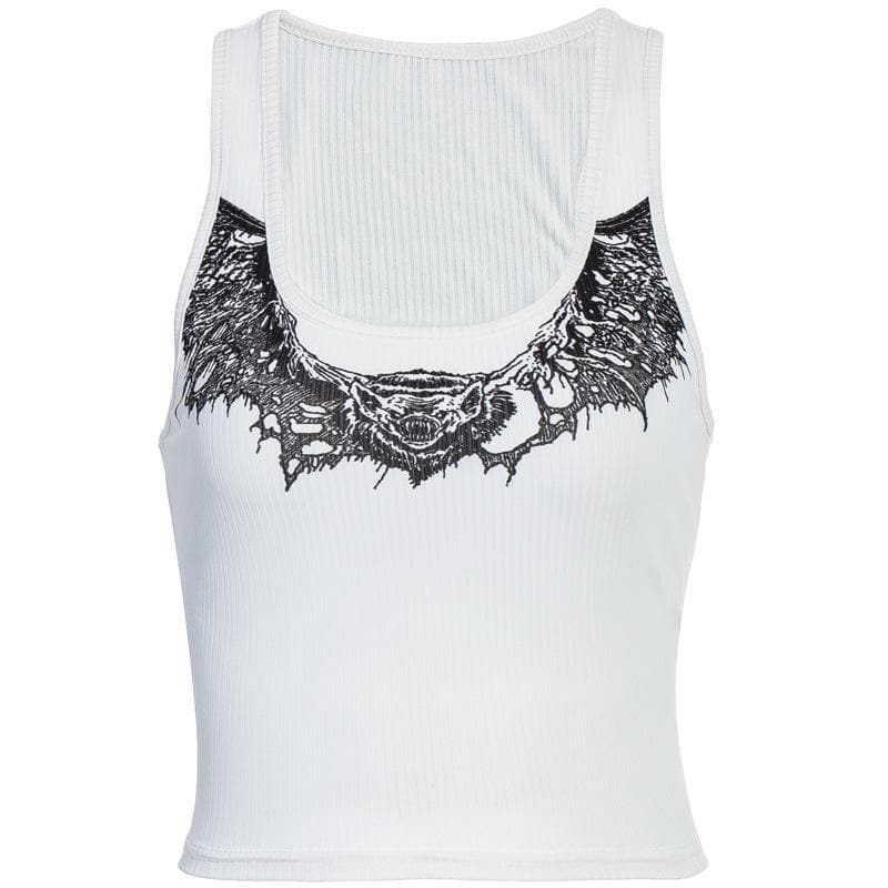 Low-cut square neck bat print top