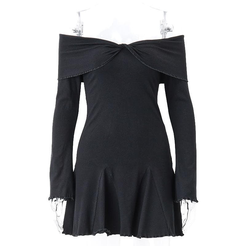 Long sleeve ruffle off shoulder solid ruched mini dress