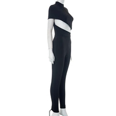 Ausgehöhlter unregelmäßiger, langärmliger, hochgeschlossener, einfarbiger Jumpsuit 