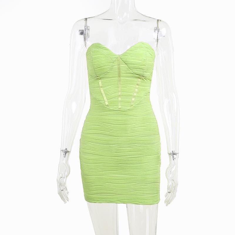 Textured solid sweetheart neck backless tube mini dress