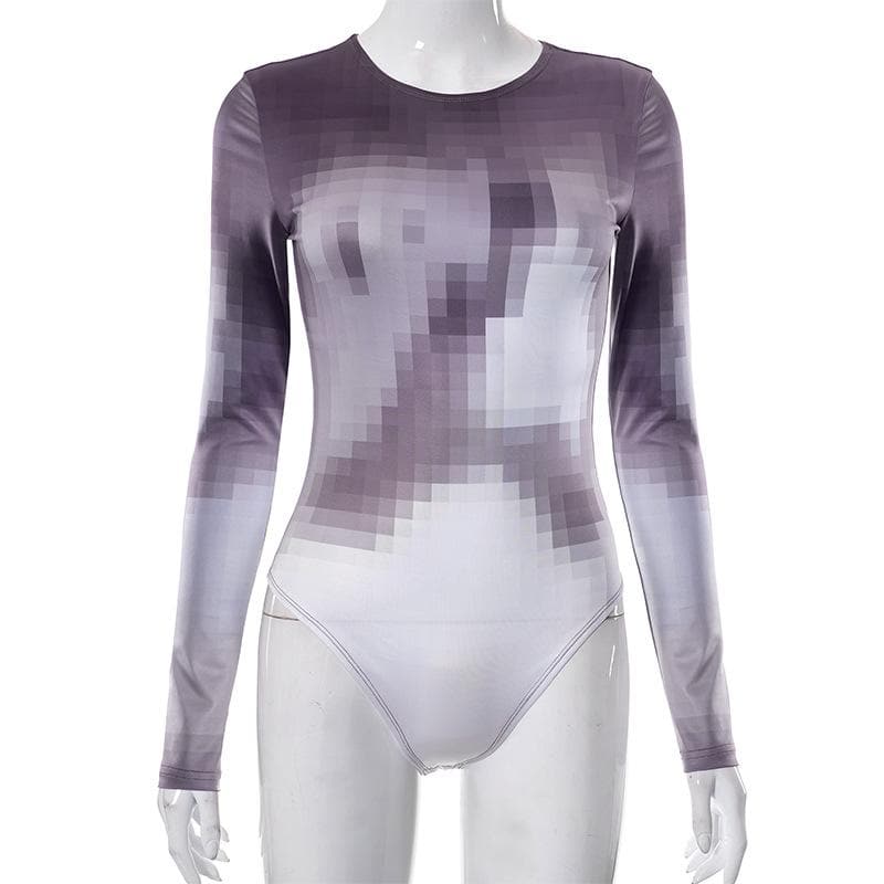 Langärmliger Bodysuit mit Rundhalsausschnitt und Kontrastmuster im Mosaik-Print