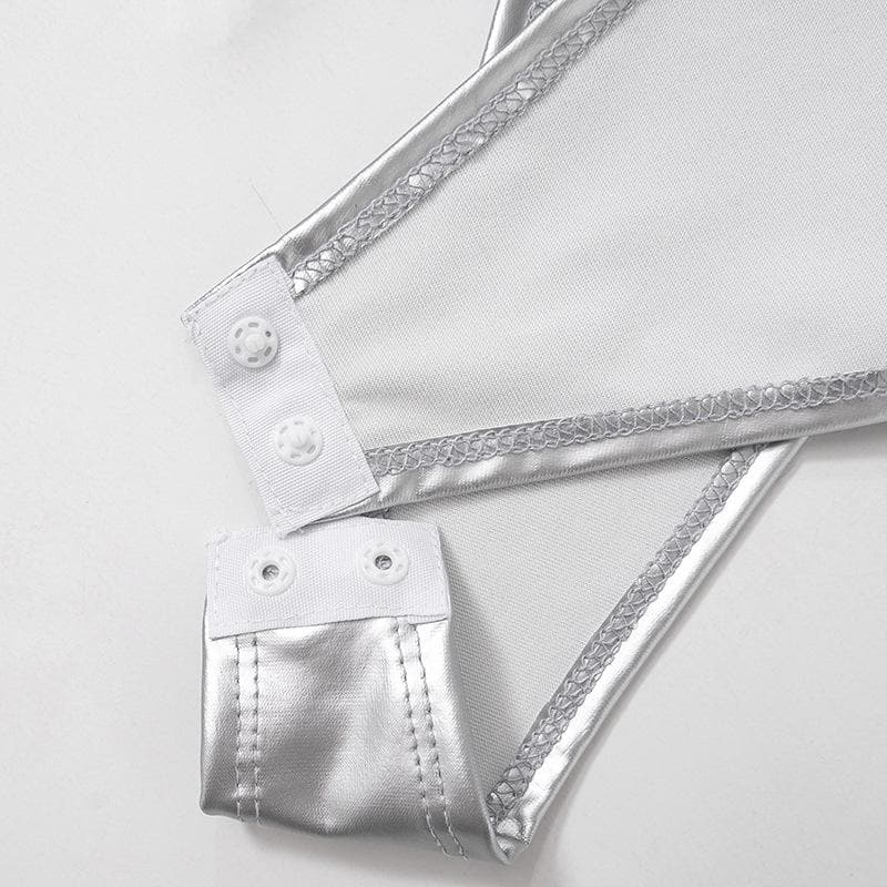 Metallic sleeveless solid square neck backless bodysuit