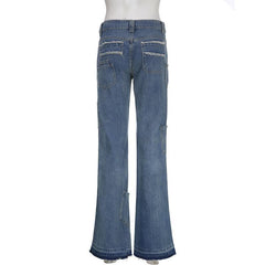 Jeans mit kontrastierendem Sternmuster und unbearbeitetem Saum und Tasche mit geradem Bein 