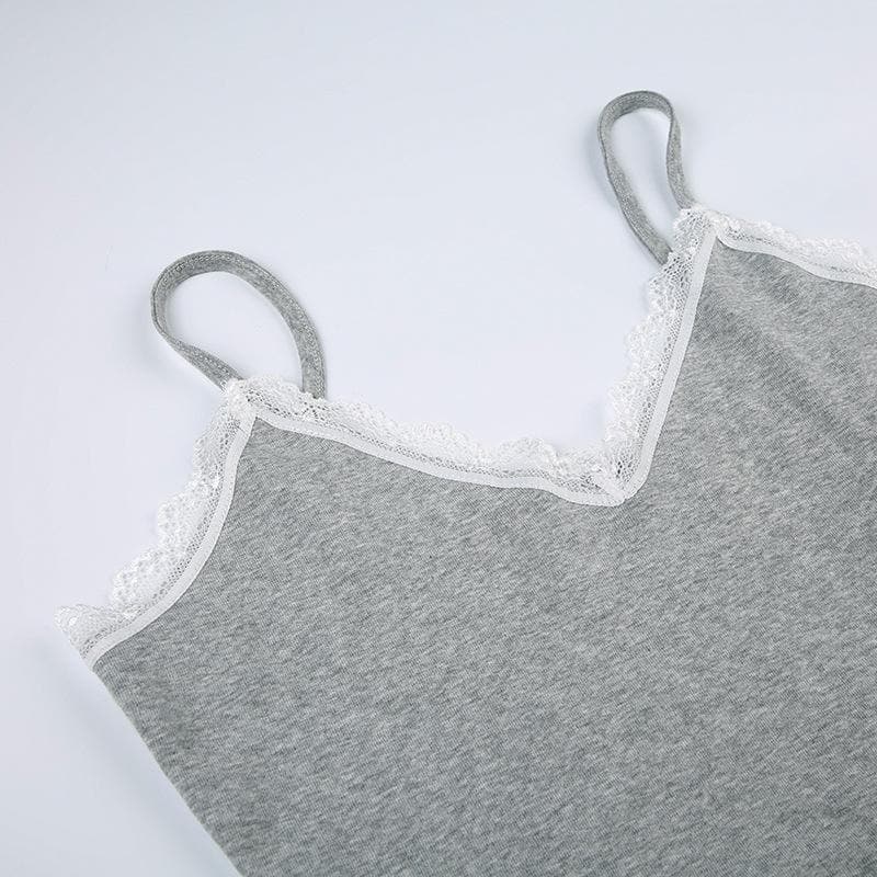 Rückenfreies, bauchfreies Camisole-Top mit Spitzensaum und V-Ausschnitt in Kontrastfarbe 