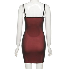 Mesh slit square neck irregular backless cami mini dress