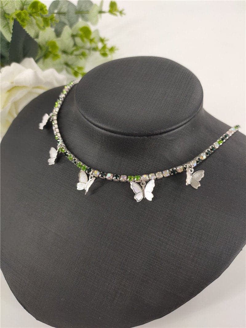 Rhinestone butterfly pendant necklace